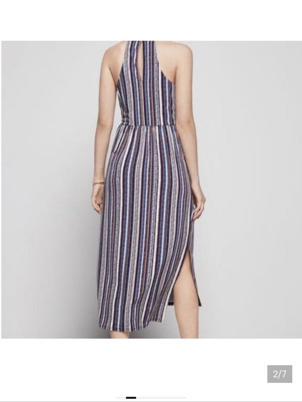 BCBGeneration Navy Multicolor Striped Midi Skirt Dress - Picture 3 of 9